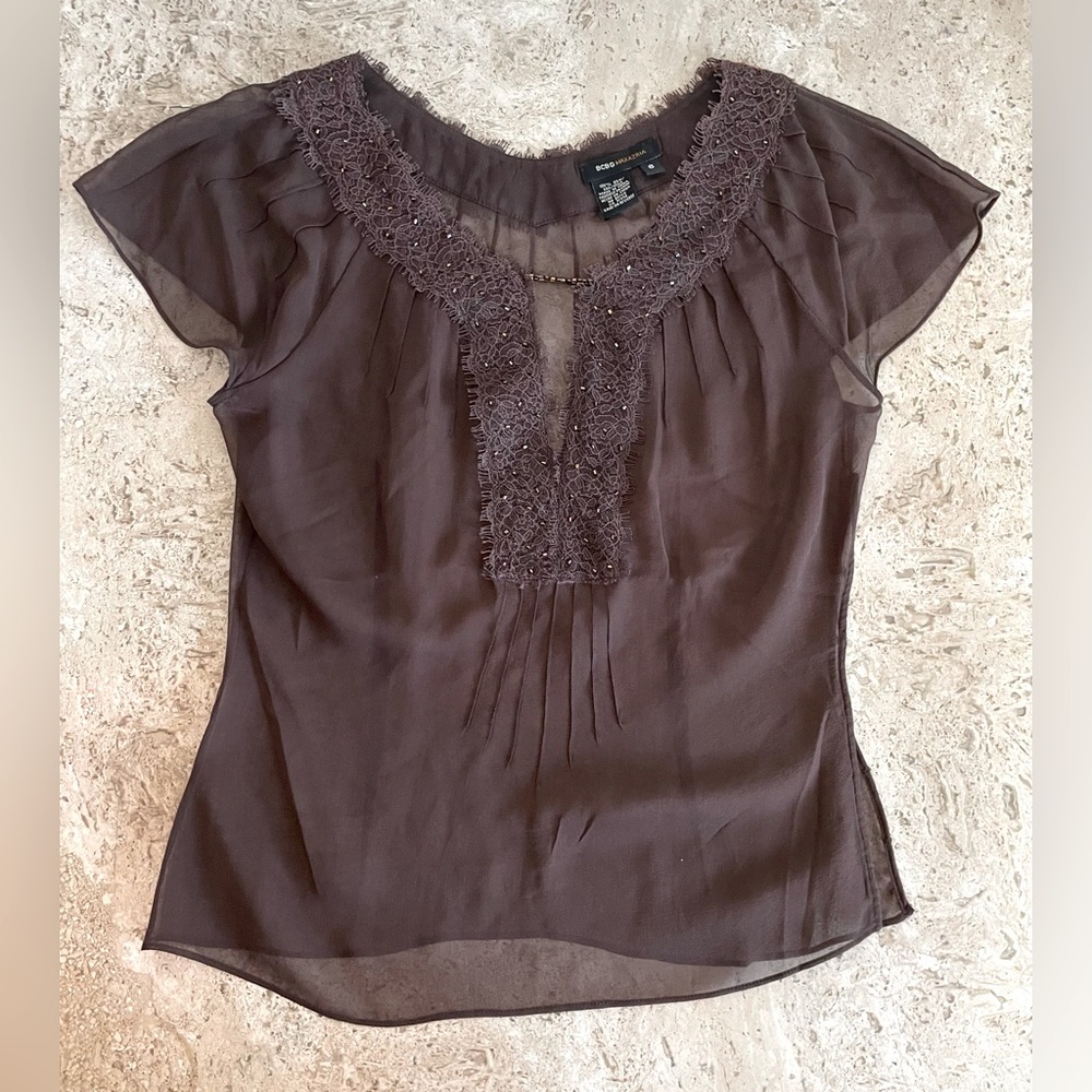 Buffy The Vampire Slayer BCBG Brown Sheer Top - Picture 2 of 6